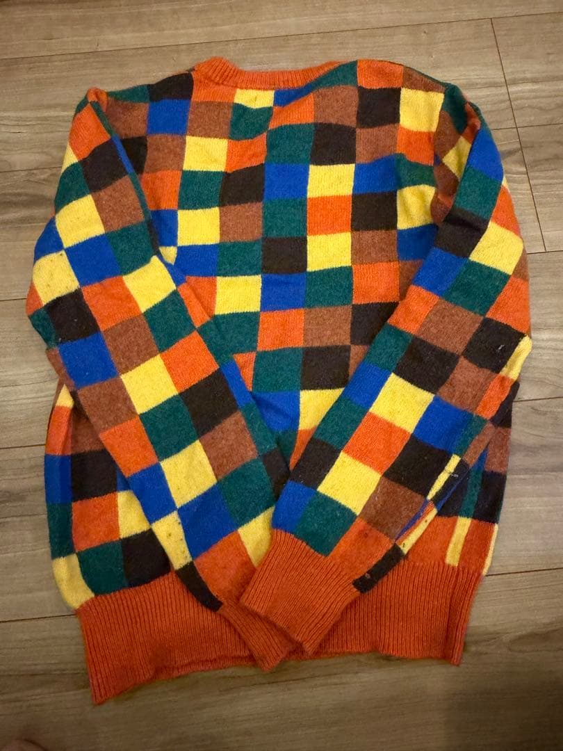 BEAMS マルチカラー チェック柄 クルーネックニット Lサイズ — image 3