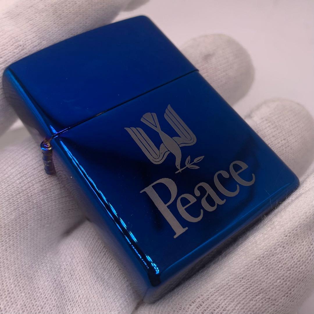 【オク】【灰皿付き】　ピース PEACE ブルー　オイルライター — image 2