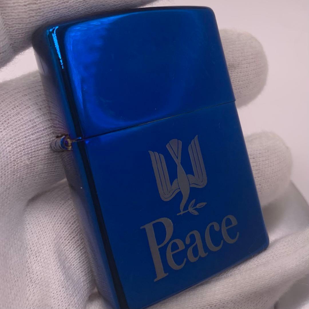 【オク】【灰皿付き】　ピース PEACE ブルー　オイルライター — image 3