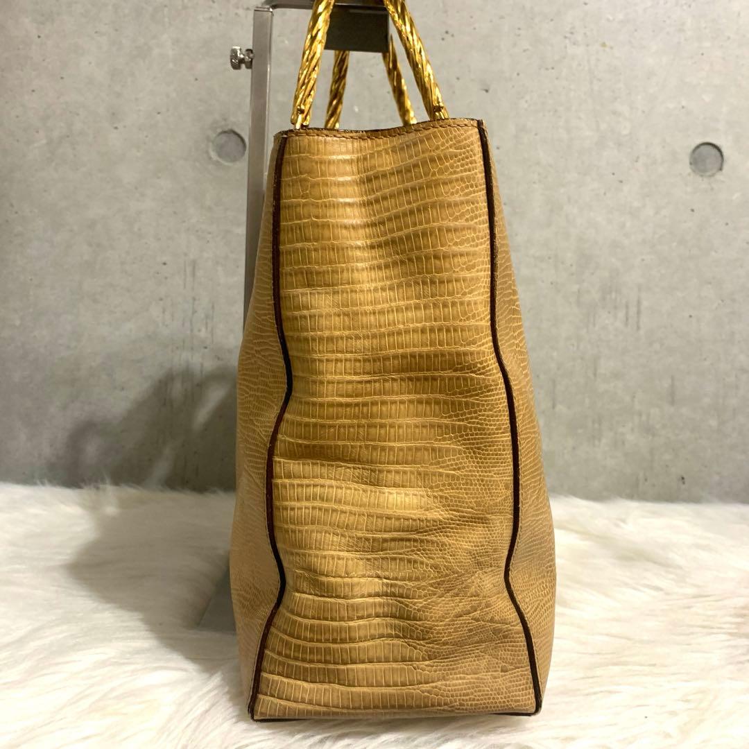 WAKO 和光 リザード型押しレザー ゴールドハンドル ハンドバッグ 高級 本革 — image 5