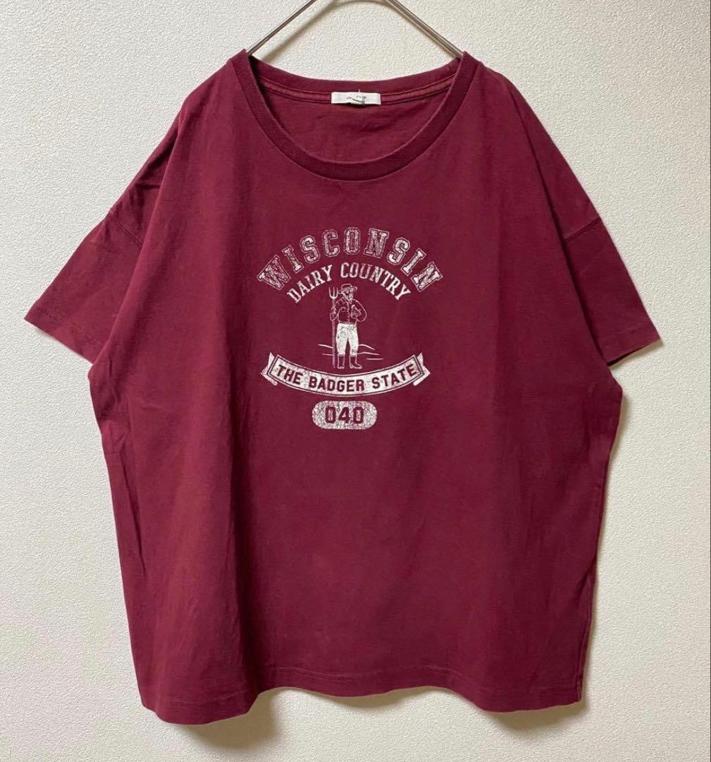 カレッジロゴ 半袖Tシャツ ボルドー — image 2