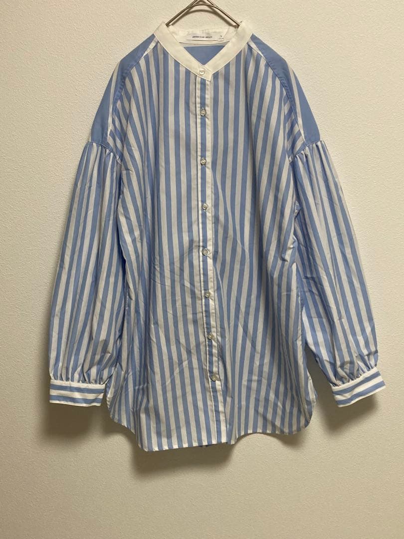 【AMERICAN HOLIC】 ストライプ 水色長袖シャツ ✨Lサイズ — image 2
