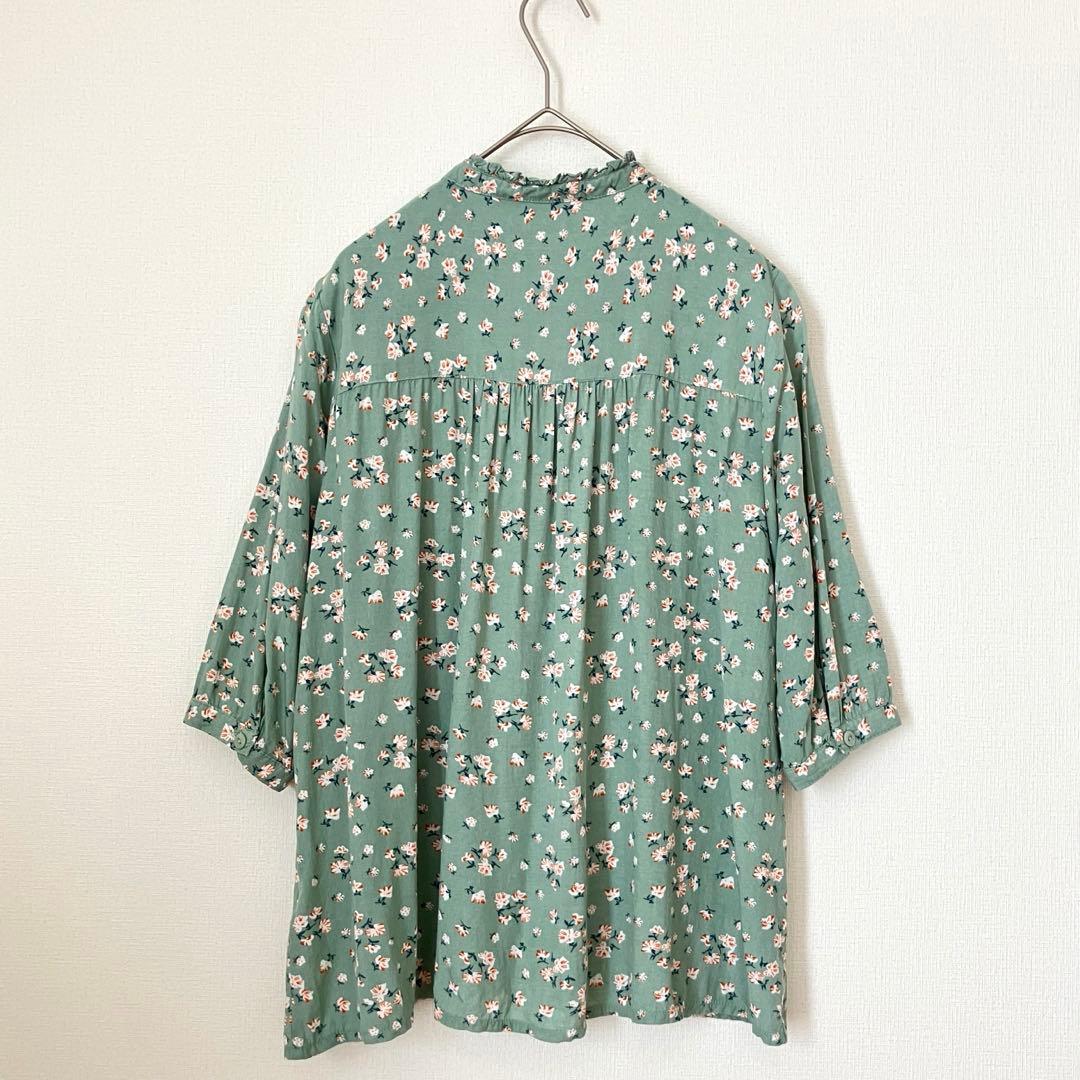 bonte ボンテ　フリルカラー　五分袖　ブラウス　M 花柄　小花柄 — image 4