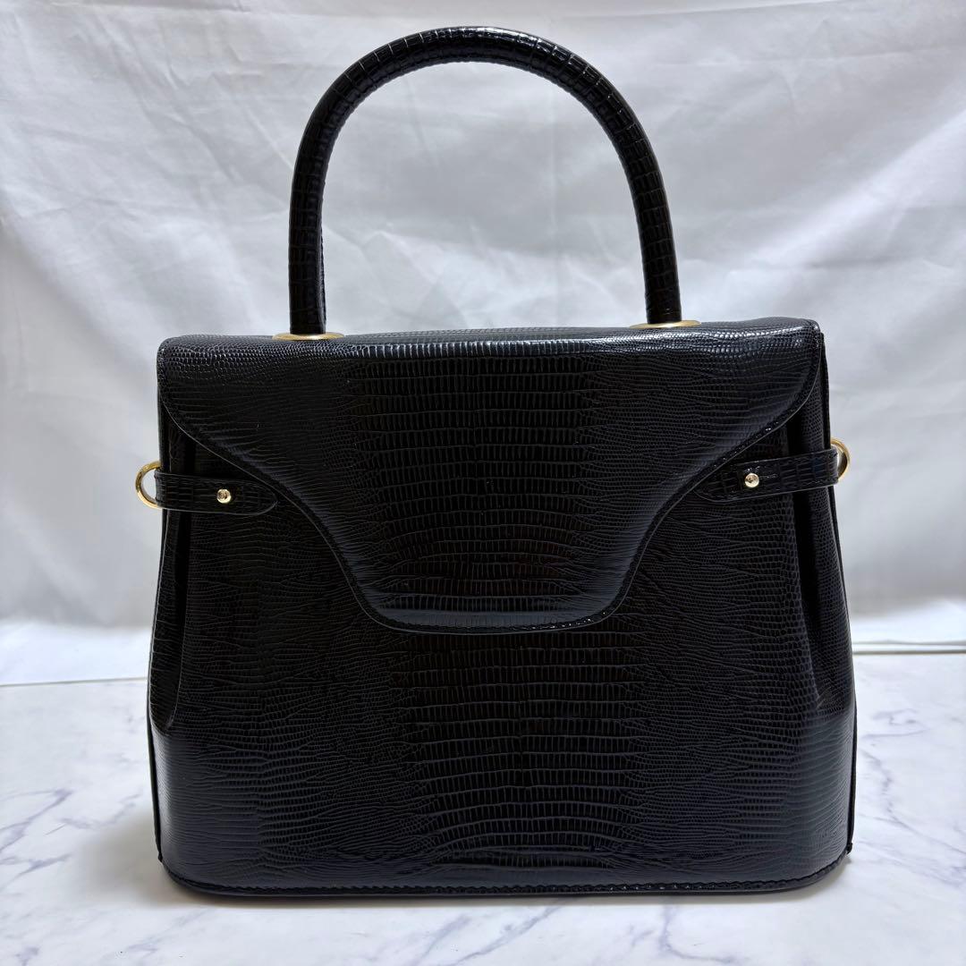 BALLY バリー 2way ハンドバッグ 型押しレザー 黒 ゴールド金具 自立 — image 3