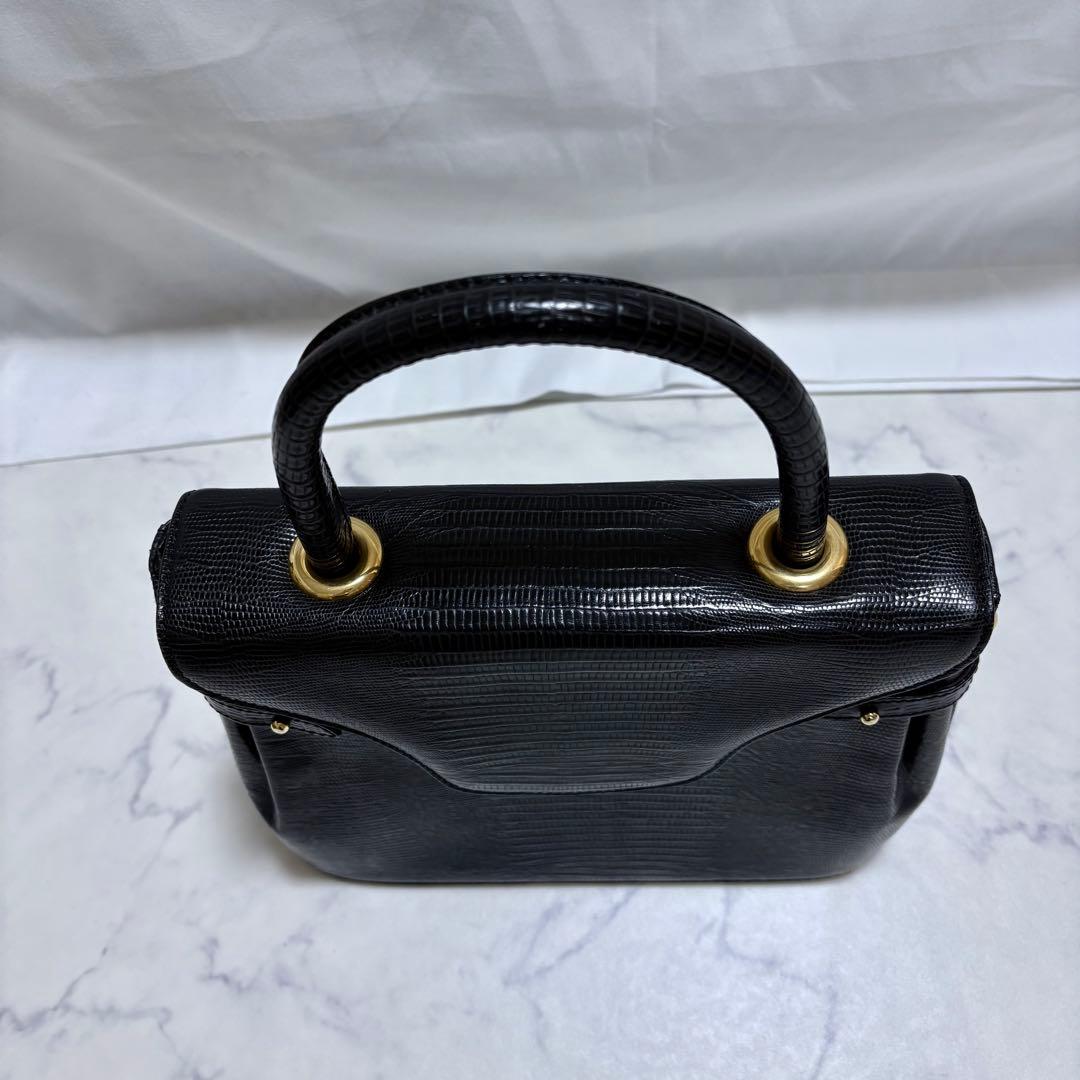 BALLY バリー 2way ハンドバッグ 型押しレザー 黒 ゴールド金具 自立 — image 4