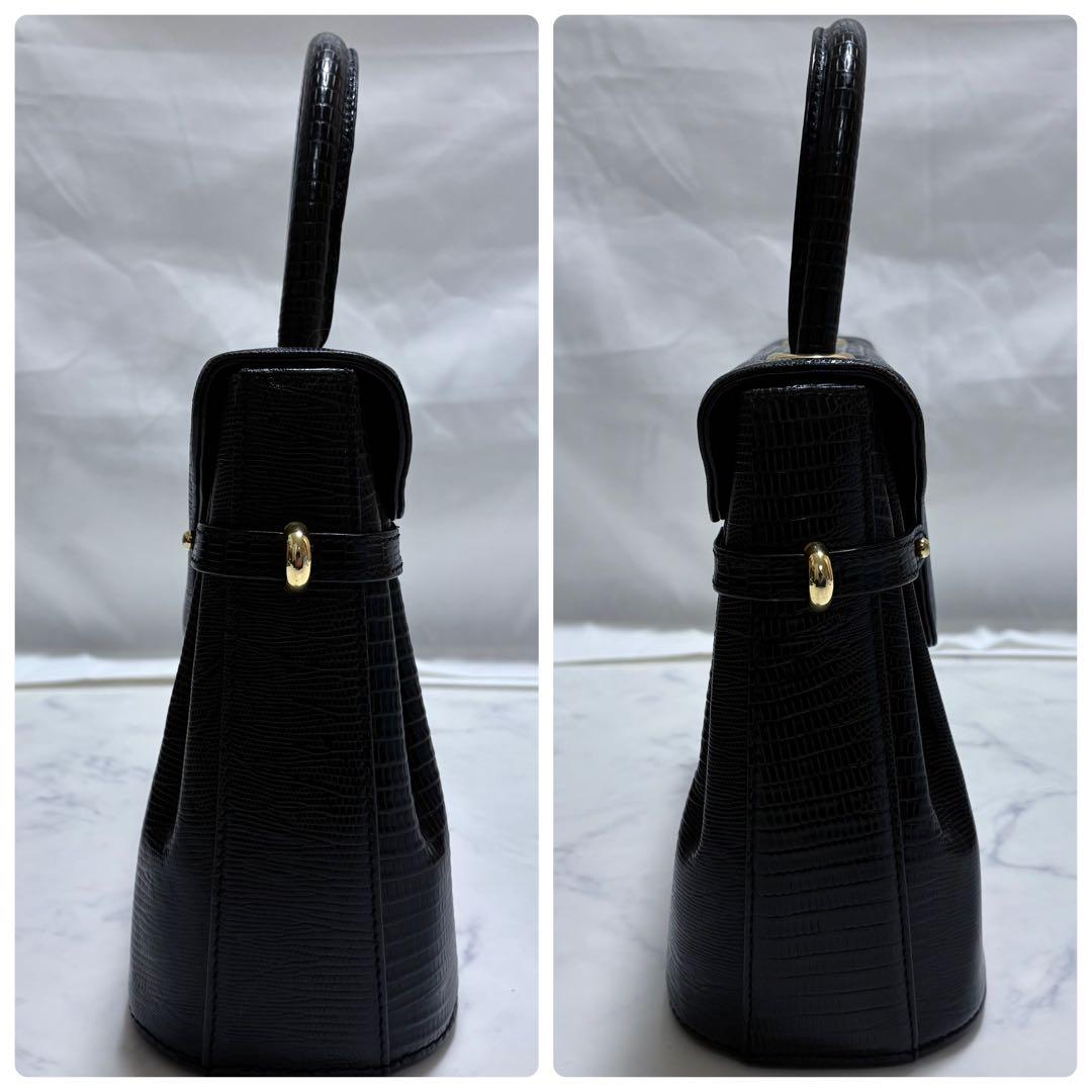 BALLY バリー 2way ハンドバッグ 型押しレザー 黒 ゴールド金具 自立 — image 5