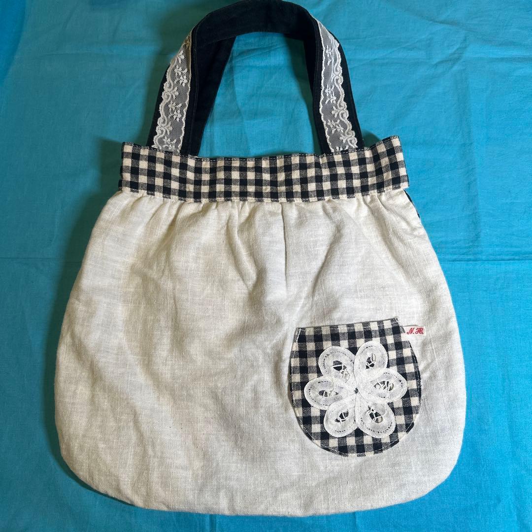 イニシャルR 刺繍入り トートバッグ ギンガムチェック — image 4