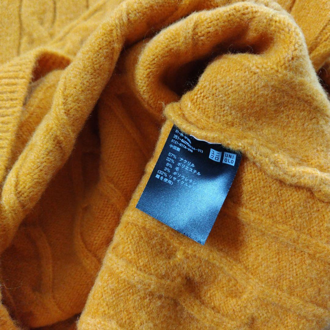UNIQLO　ケーブルニット　MENS　L　ラウンドネック　濃いマスタードカラー — image 3