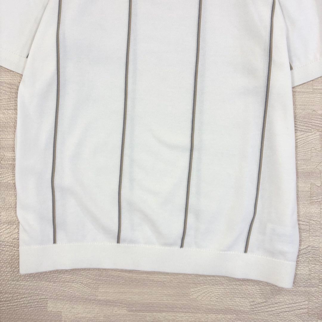未使用級＊セオリー　25年製　ストライプポロニット　ホワイト系　M　コットン — image 4