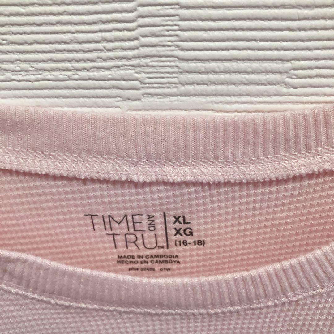 タイムアンドトゥルー ワッフルカットソー クルーネック 長袖 ビッグサイズ 桃 — image 2