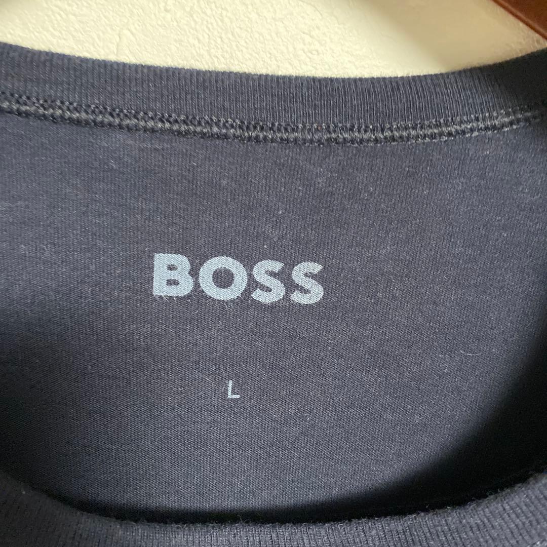 HUGO BOSS Tシャツ ネイビー ロゴ刺繍 クルーネック L — image 4