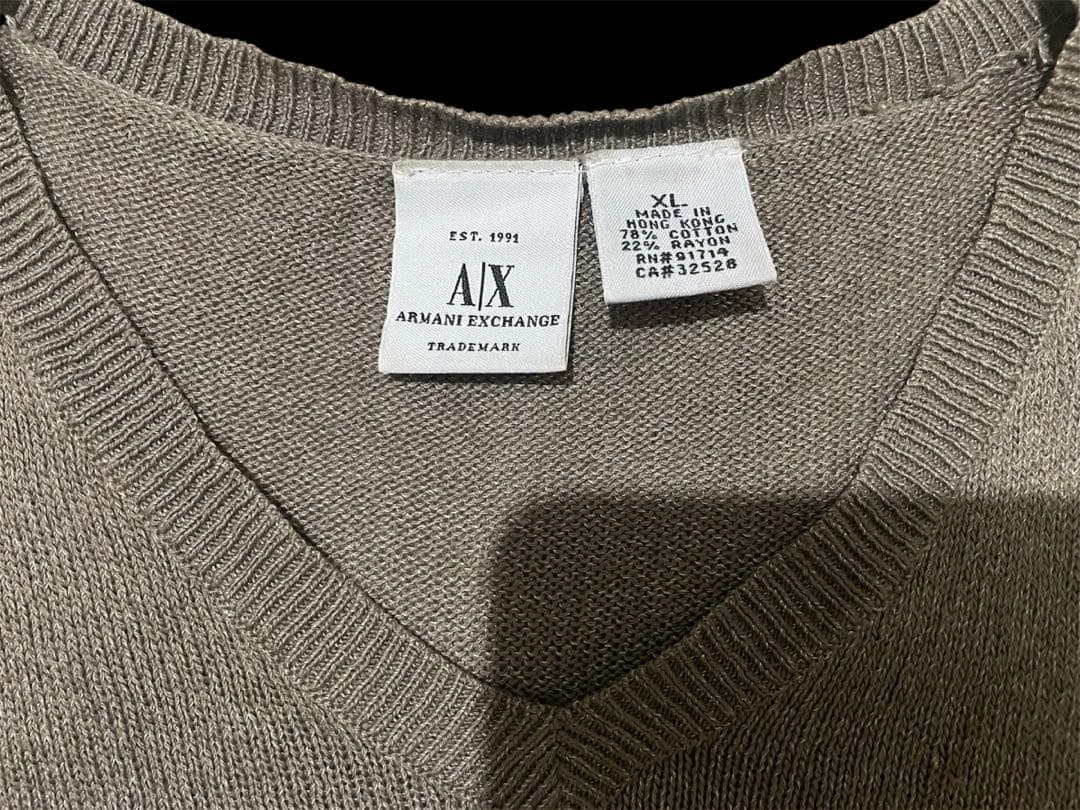 ARMANI ニット セーター 香港製 アルマーニ Ｖネック 春物 XL — image 3