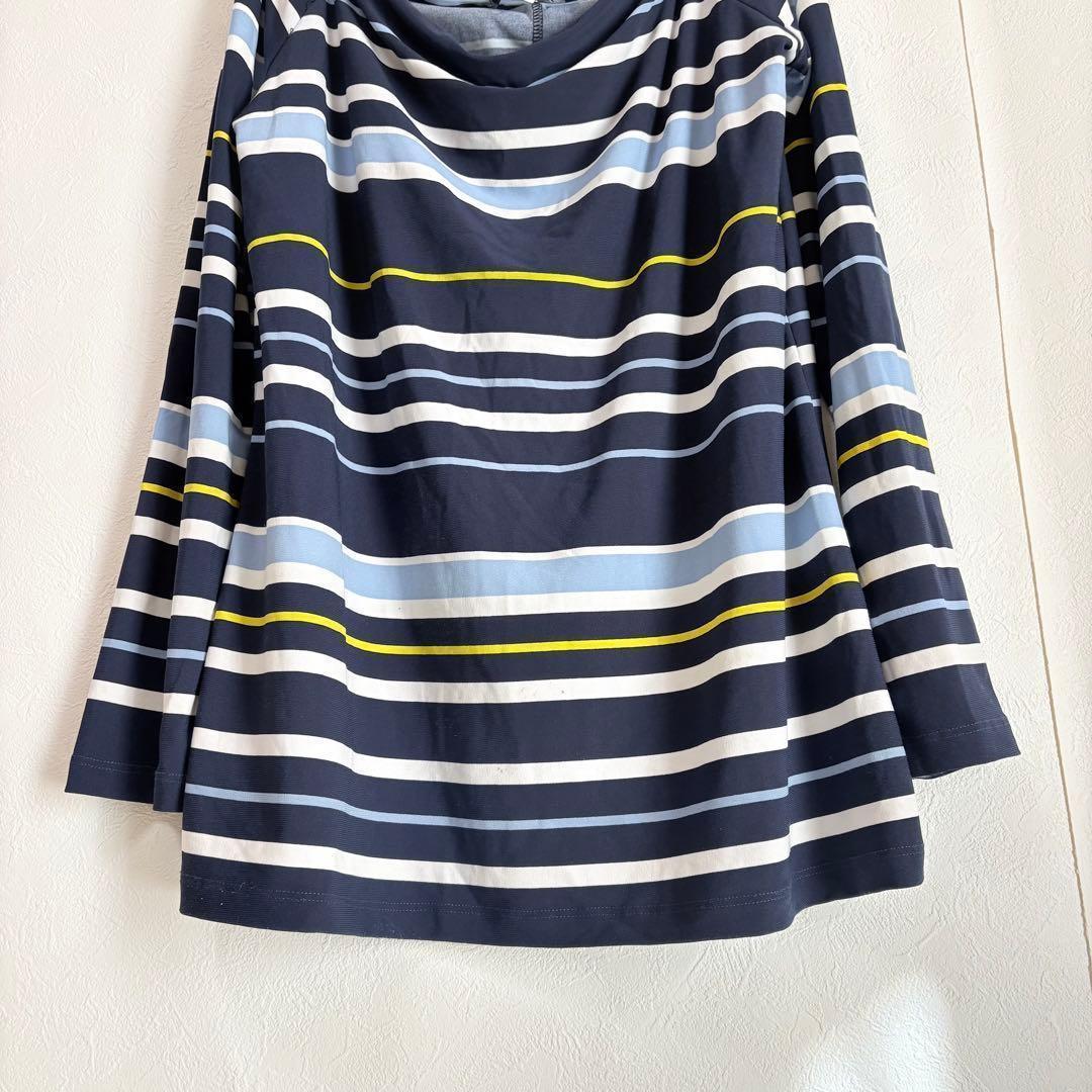 DKNY ダナキャラン　オフショルダーカットソー　M ネイビー　マルチボーダー — image 3