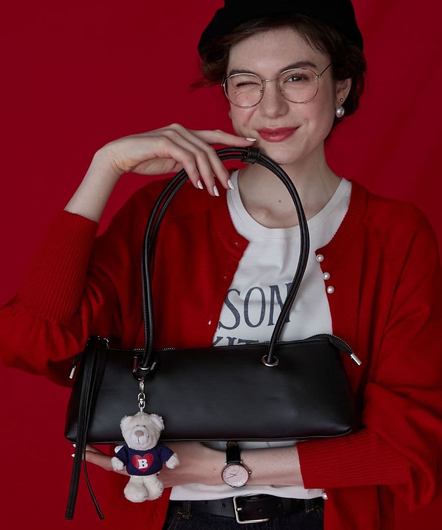 未使用【BONLECILL Marche】ロングハンドルハトメスクエアバッグ　黒 — image 2