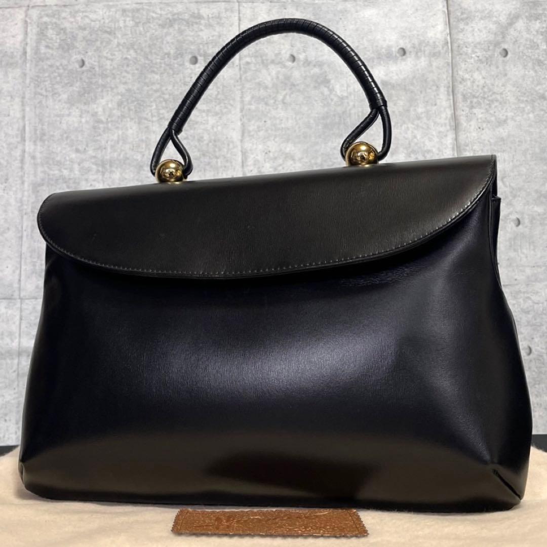 美品 HAMANO ロイヤルモデル カーフレザー ブラック ラージ ハンドバッグ — image 2