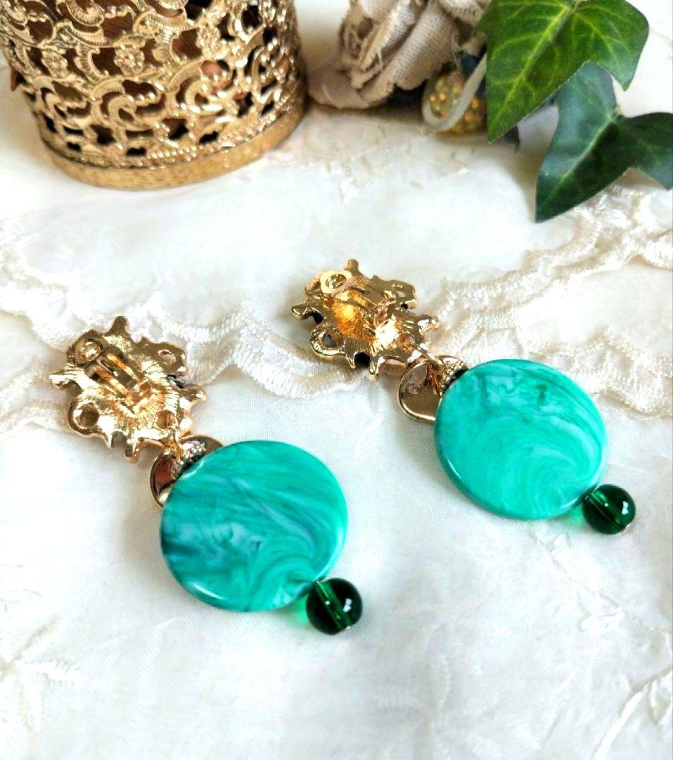 お顔周り華やぐ✨　揺れる樹脂イヤリング　アクアグリーン　18Kゴールドメッキ — image 3
