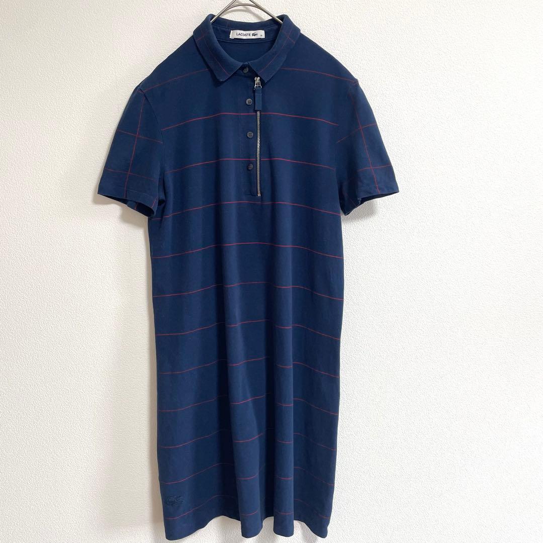 【美品】　ラコステ　ポロシャツ　ワンピース　ネイビー　ロゴ　38 M — image 2