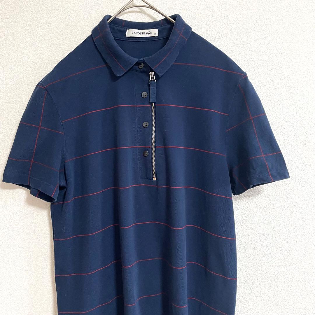 【美品】　ラコステ　ポロシャツ　ワンピース　ネイビー　ロゴ　38 M — image 4
