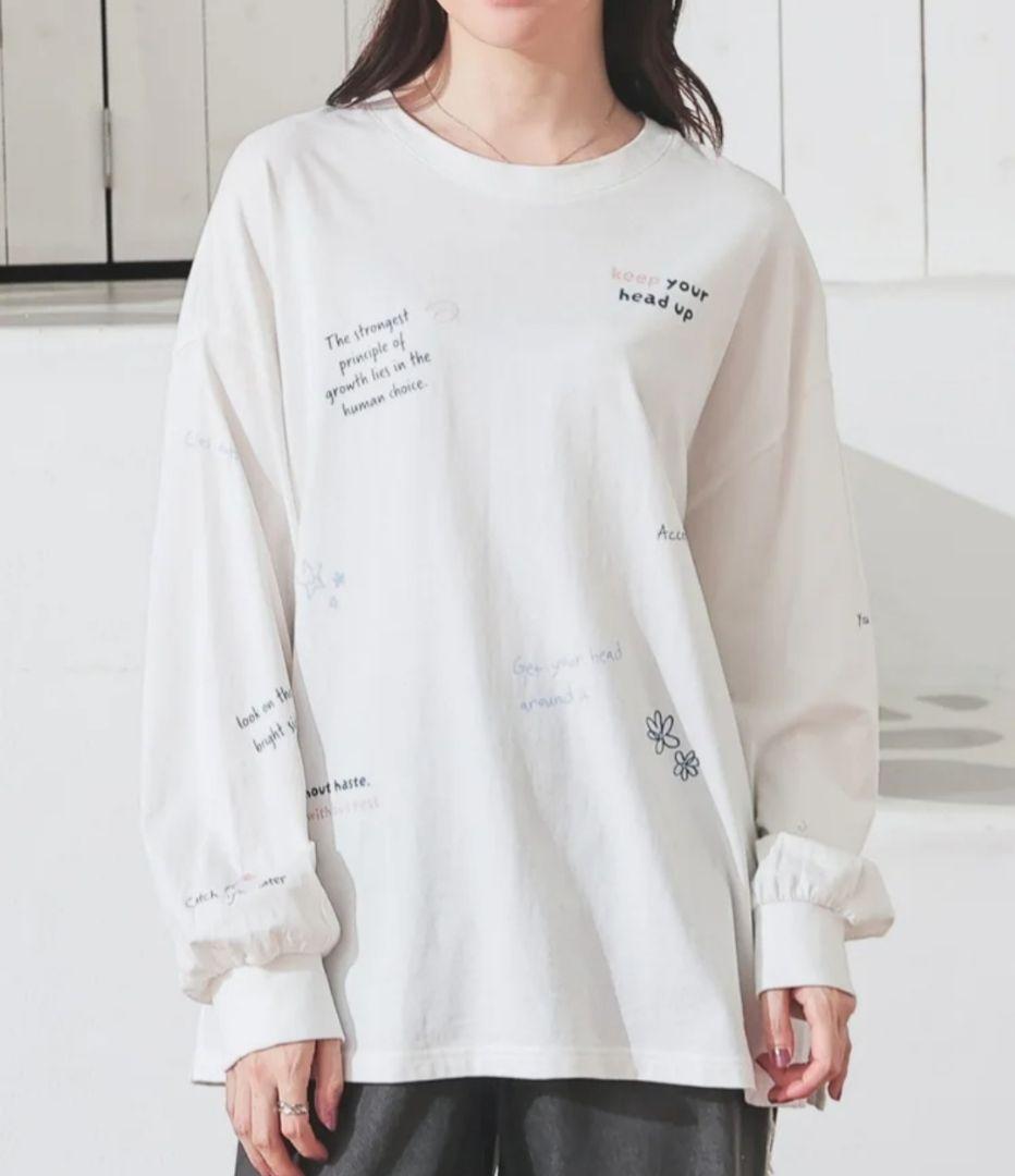 美品　ハニーズ　落書風ロゴビッグＴシャツ　ホワイト　L　カットソー　長袖 — image 2