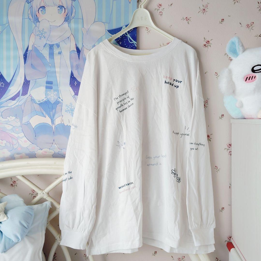 美品　ハニーズ　落書風ロゴビッグＴシャツ　ホワイト　L　カットソー　長袖 — image 4