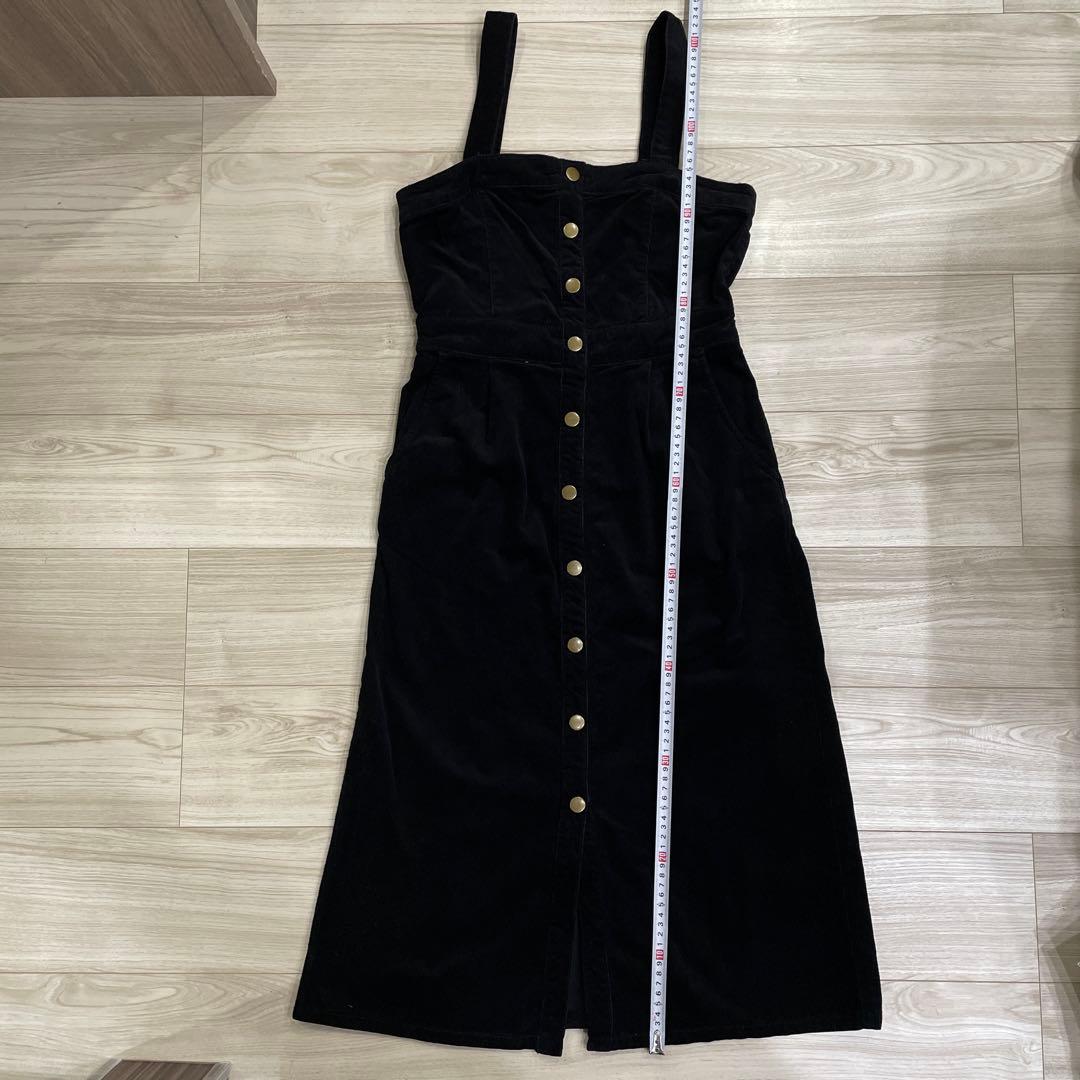 コーデュロイ　黒いキャミワンピース ボタン付き　Lサイズ — image 2