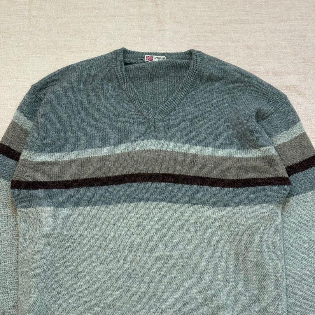 【極美品】SHROPSHIRE 英国羊毛 Vネック ニットセーター L グレー — image 2