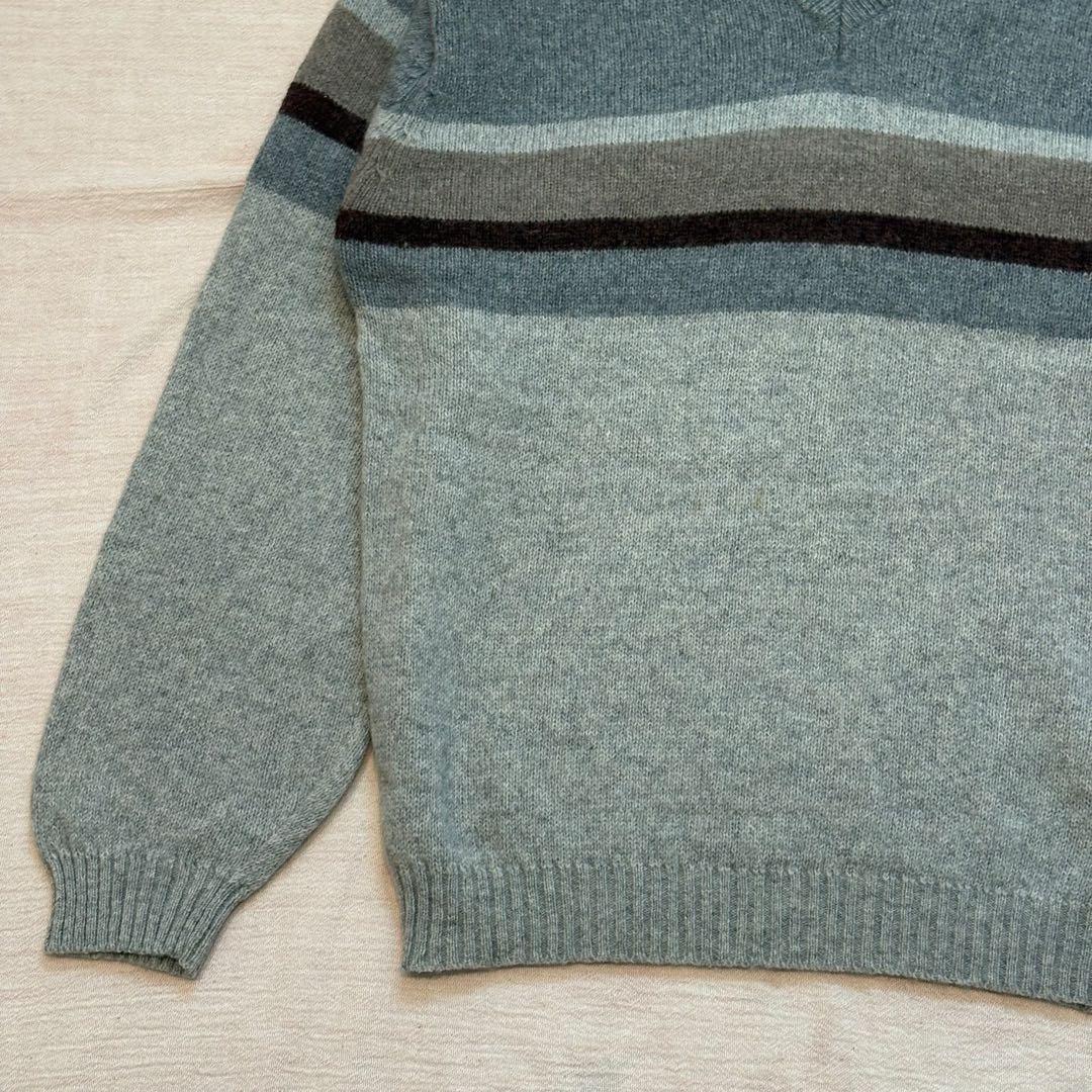 【極美品】SHROPSHIRE 英国羊毛 Vネック ニットセーター L グレー — image 3