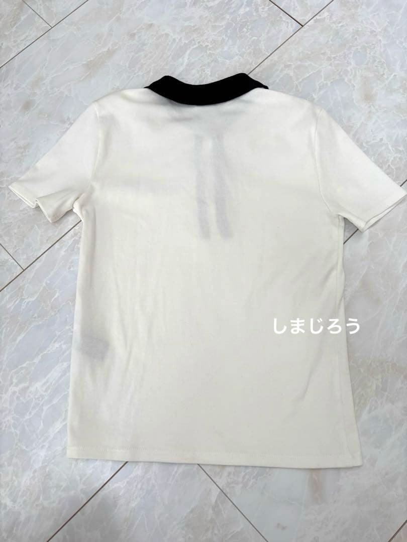 新品タグ付　ZARA コントラストポロシャツ　M オフホワイト×ブラック — image 3