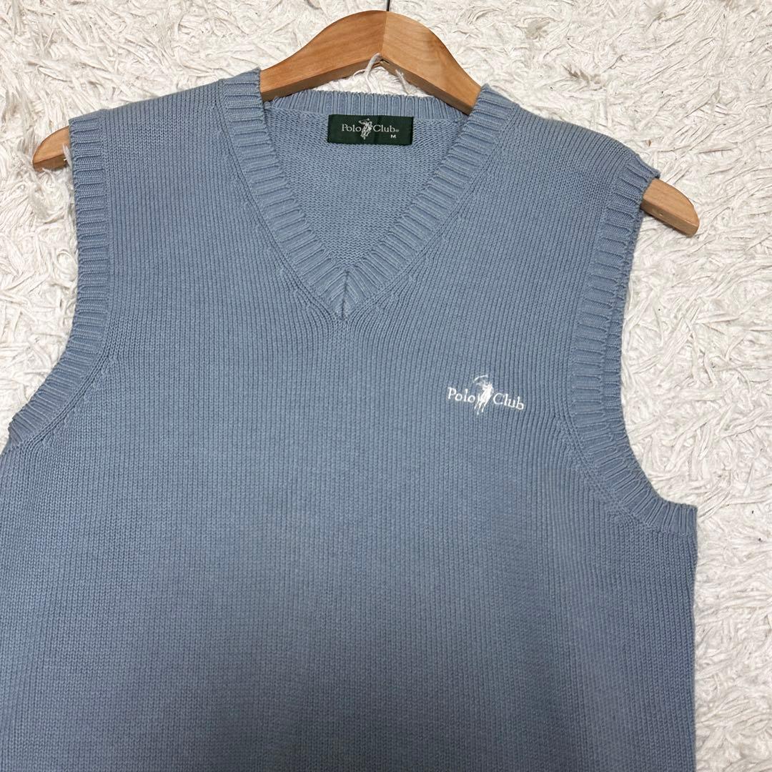 Polo Club Vネック ニットベスト ロゴ刺繍 水色 Mサイズ — image 2