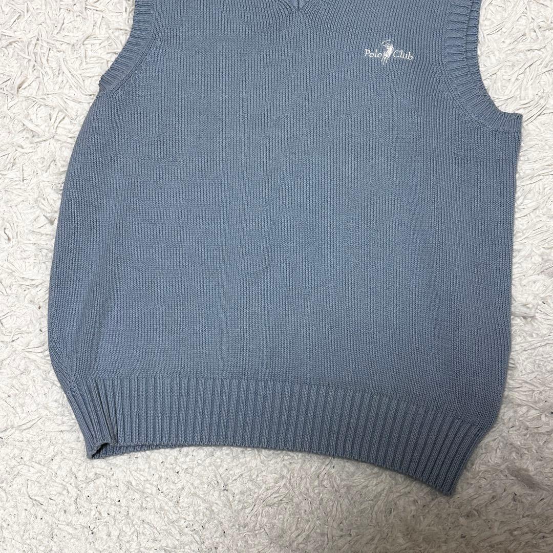 Polo Club Vネック ニットベスト ロゴ刺繍 水色 Mサイズ — image 3