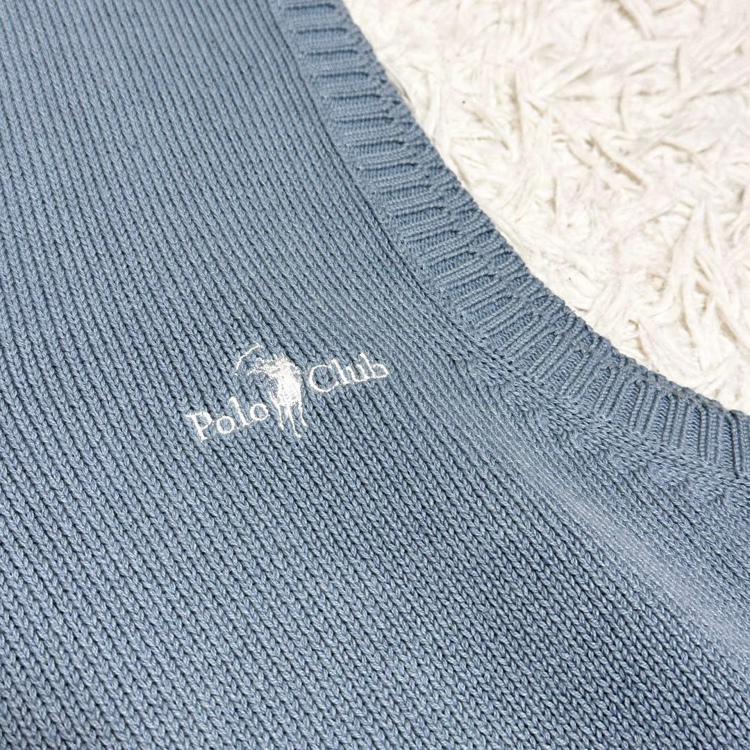 Polo Club Vネック ニットベスト ロゴ刺繍 水色 Mサイズ — image 4