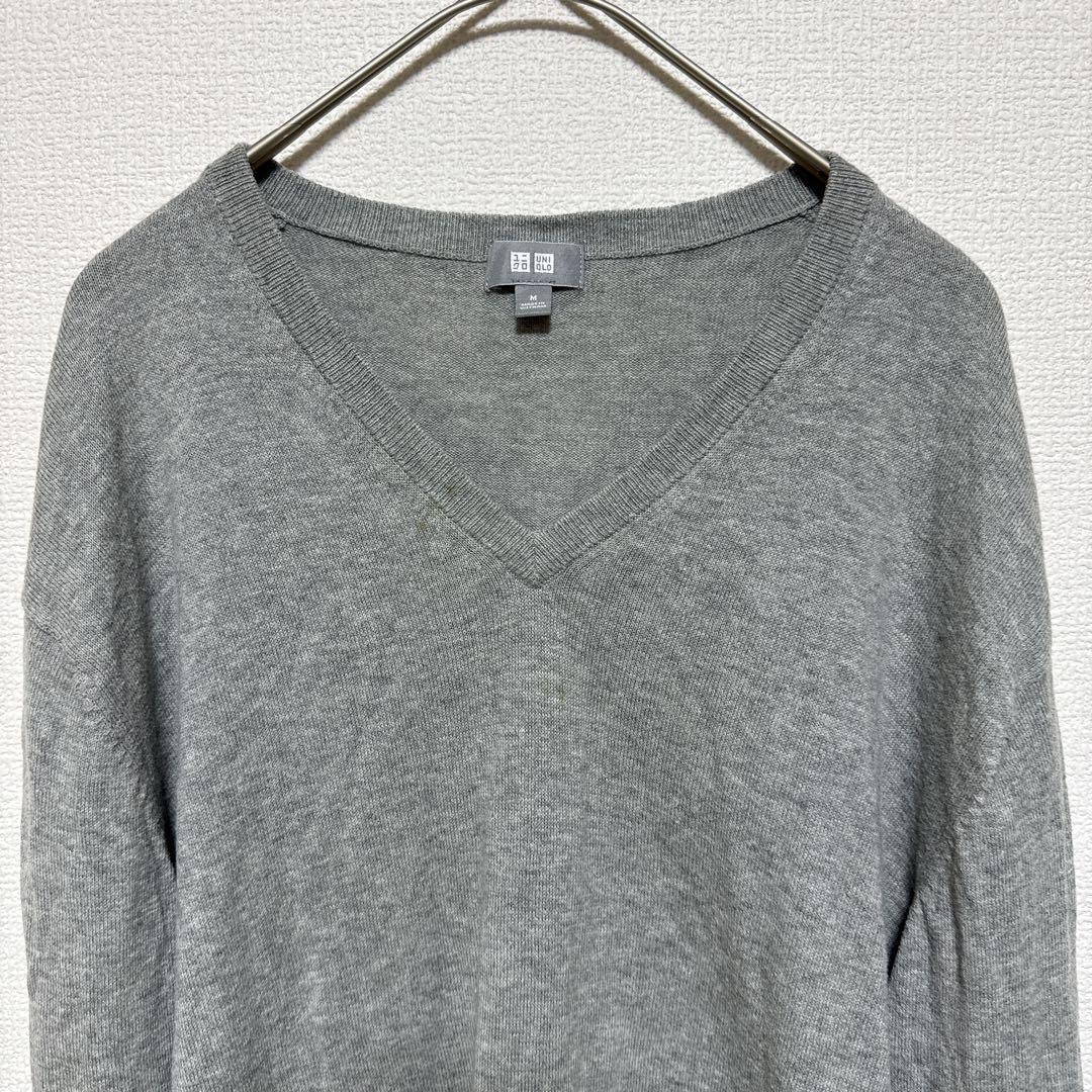 ユニクロ コットンカシミヤ Vネックセーター グレー Mサイズ　メンズ — image 2