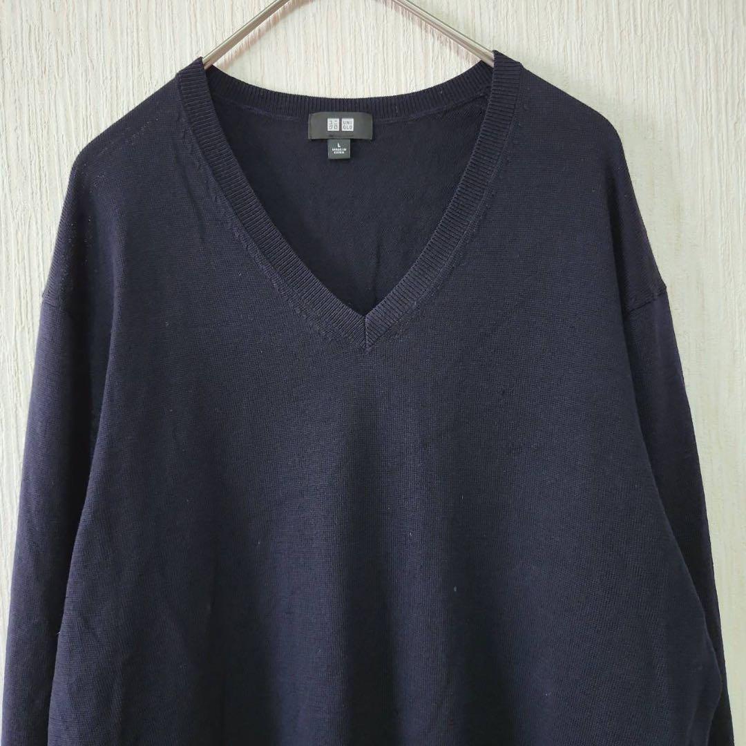 【UNIQLO】（L）メリノVネックセーター/レイヤード/着回し万能/無地 — image 3