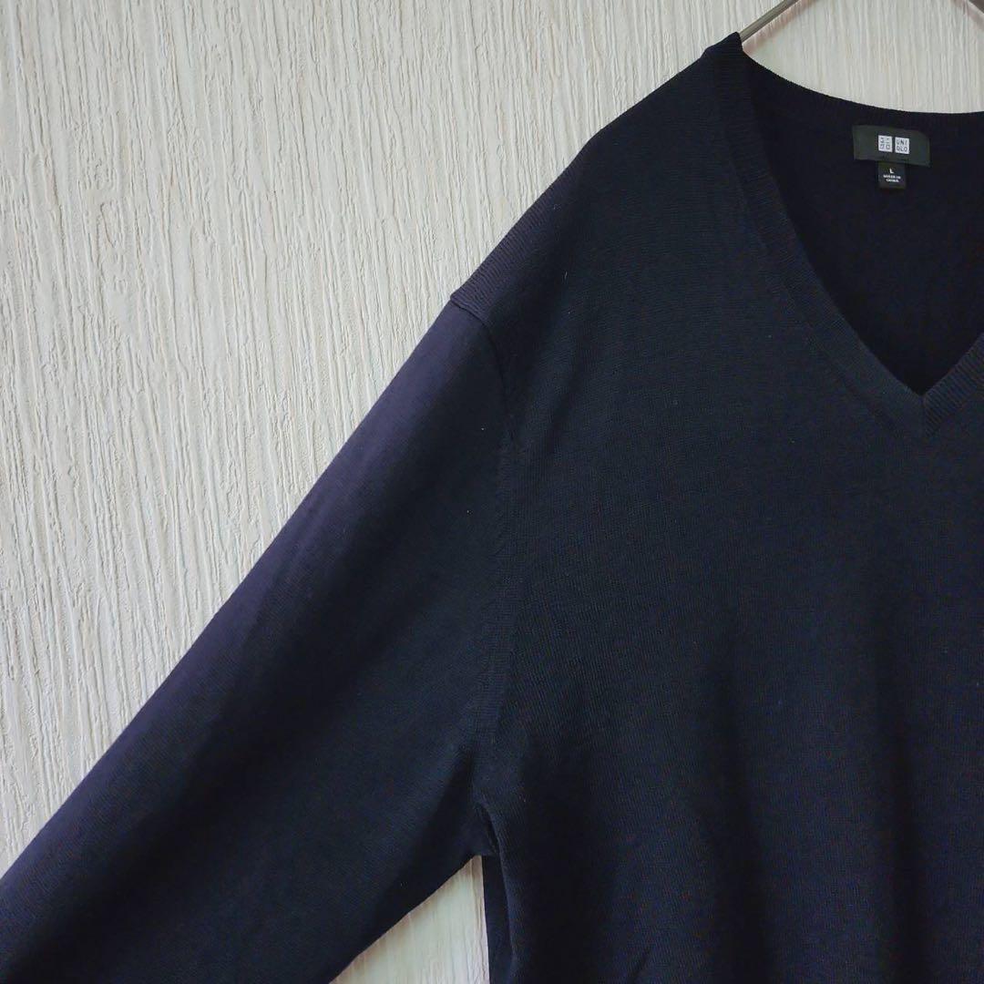 【UNIQLO】（L）メリノVネックセーター/レイヤード/着回し万能/無地 — image 5