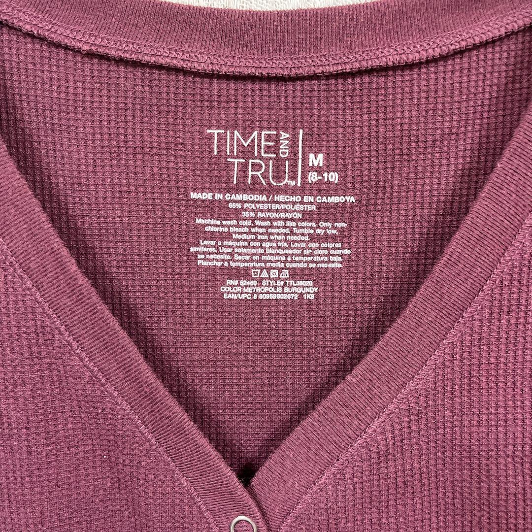 タイムアンドトゥルー ヘンリーネック 長袖 Tシャツ L 紫 ワッフル 普段着 — image 2