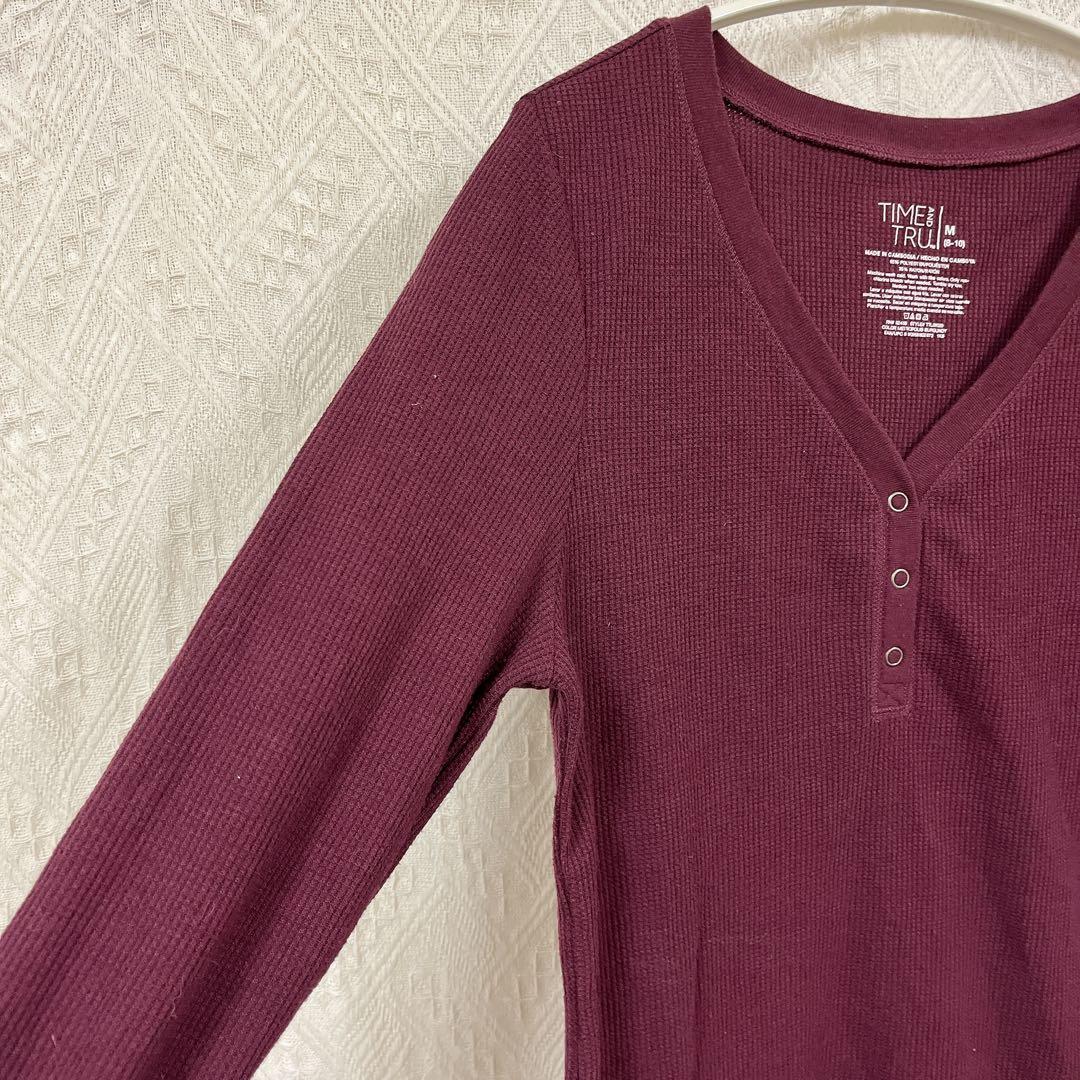 タイムアンドトゥルー ヘンリーネック 長袖 Tシャツ L 紫 ワッフル 普段着 — image 4