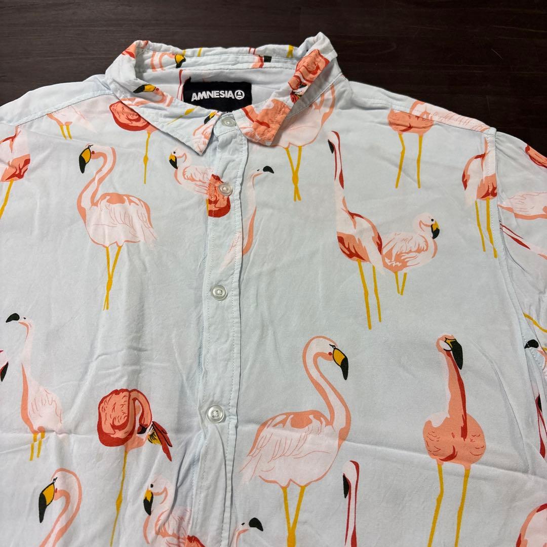 柄シャツ　フラミンゴ　レーヨン100% インポート　古着　8d — image 3