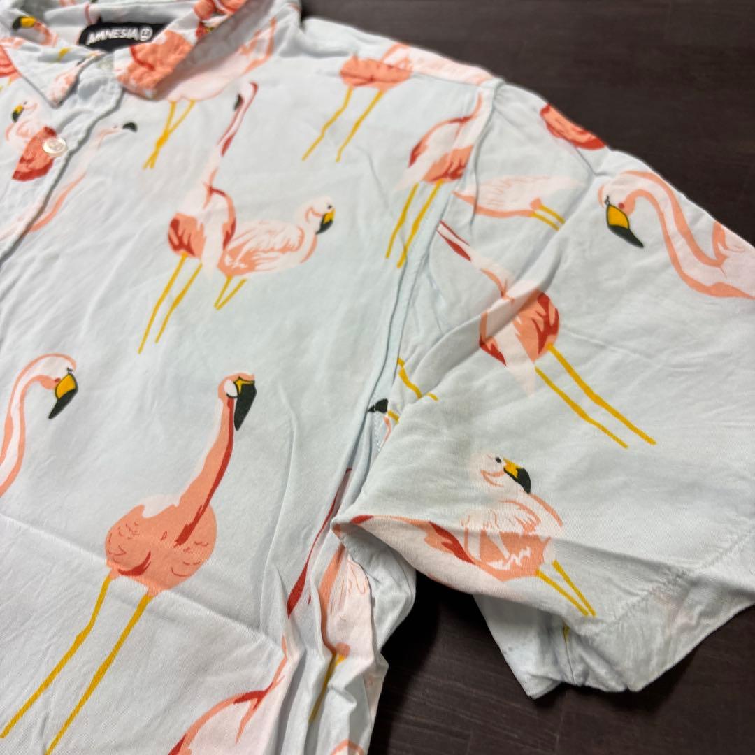 柄シャツ　フラミンゴ　レーヨン100% インポート　古着　8d — image 4