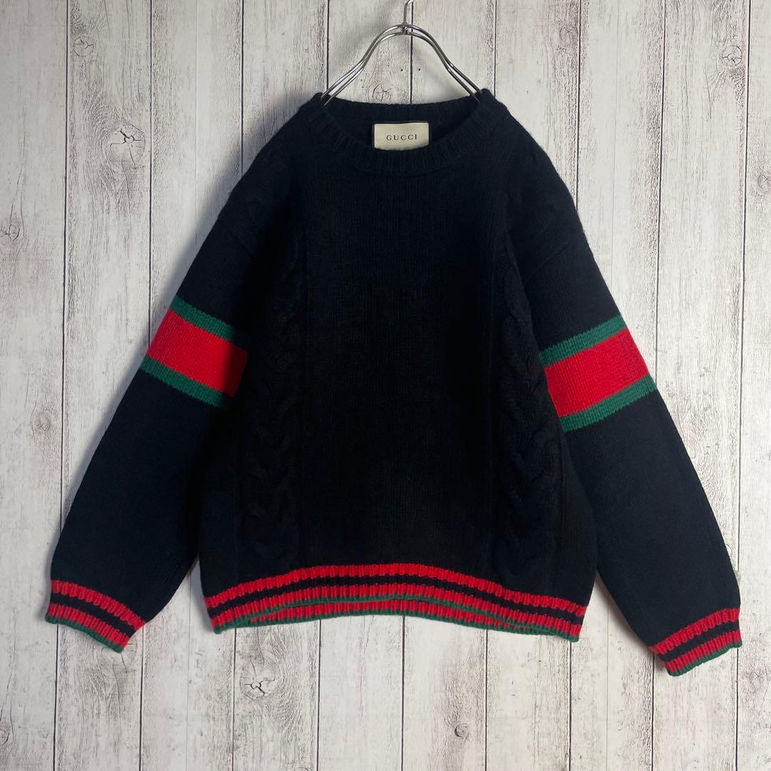 6552【美品】グッチ シェリーライン入りケーブルニットセーター ブラック — image 2