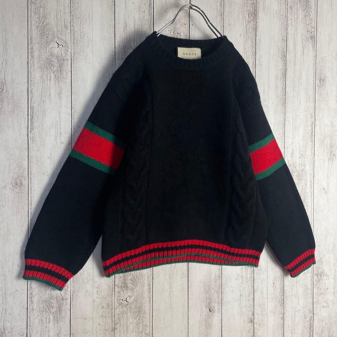 6552【美品】グッチ シェリーライン入りケーブルニットセーター ブラック — image 3