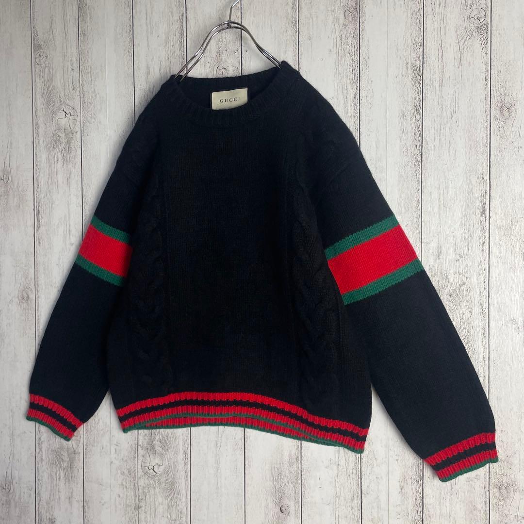 6552【美品】グッチ シェリーライン入りケーブルニットセーター ブラック — image 4