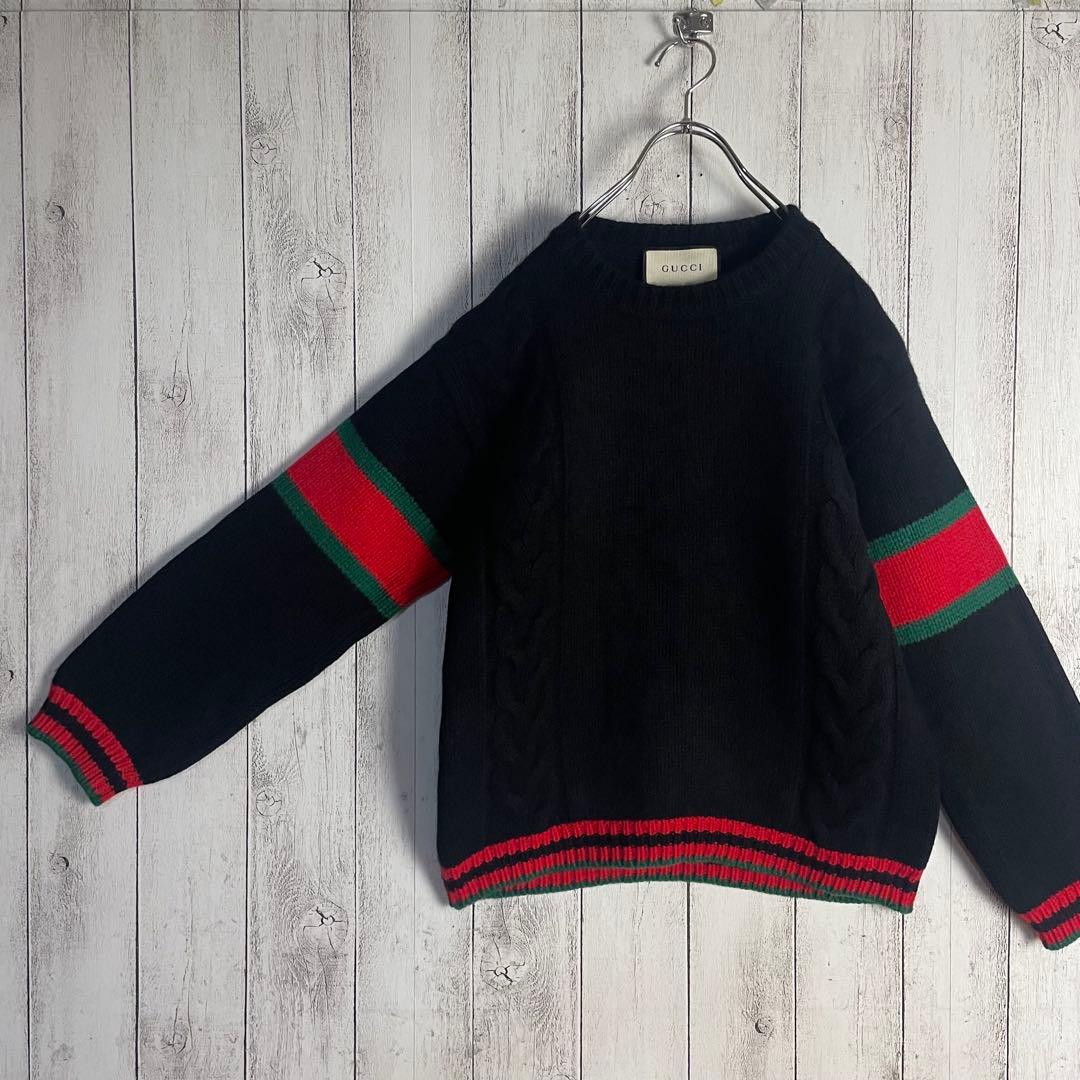 6552【美品】グッチ シェリーライン入りケーブルニットセーター ブラック — image 5