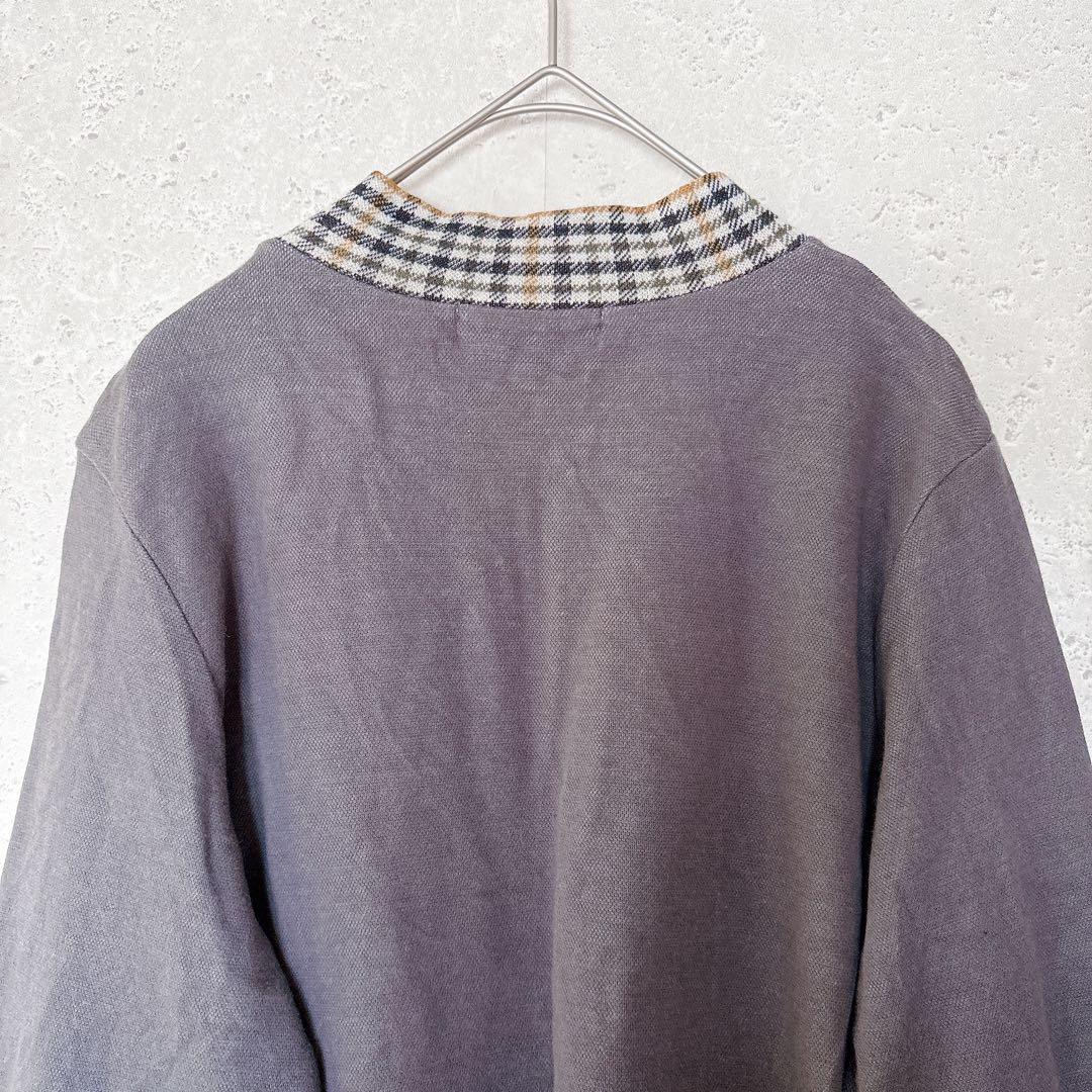 【上品】クロコダイル レディース L コットン100% 襟袖チェック グレー — image 5