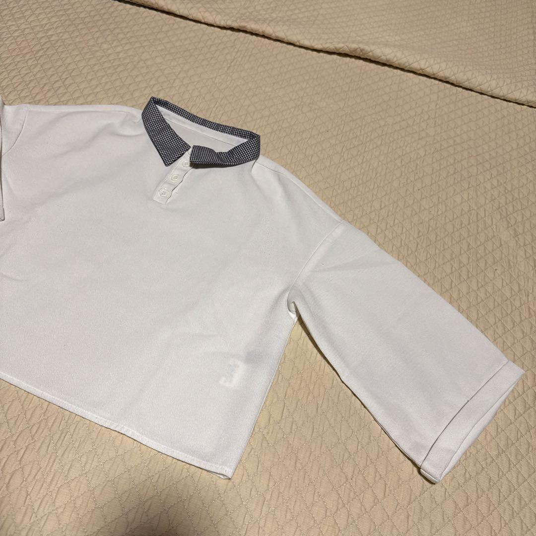 Nomine★ホワイト 半袖 ポロシャツ チェック襟 — image 2