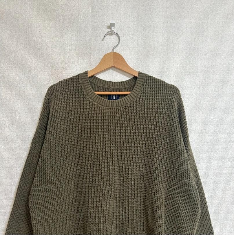GAP ワッフルニット クルーネック セーター カーキ — image 2