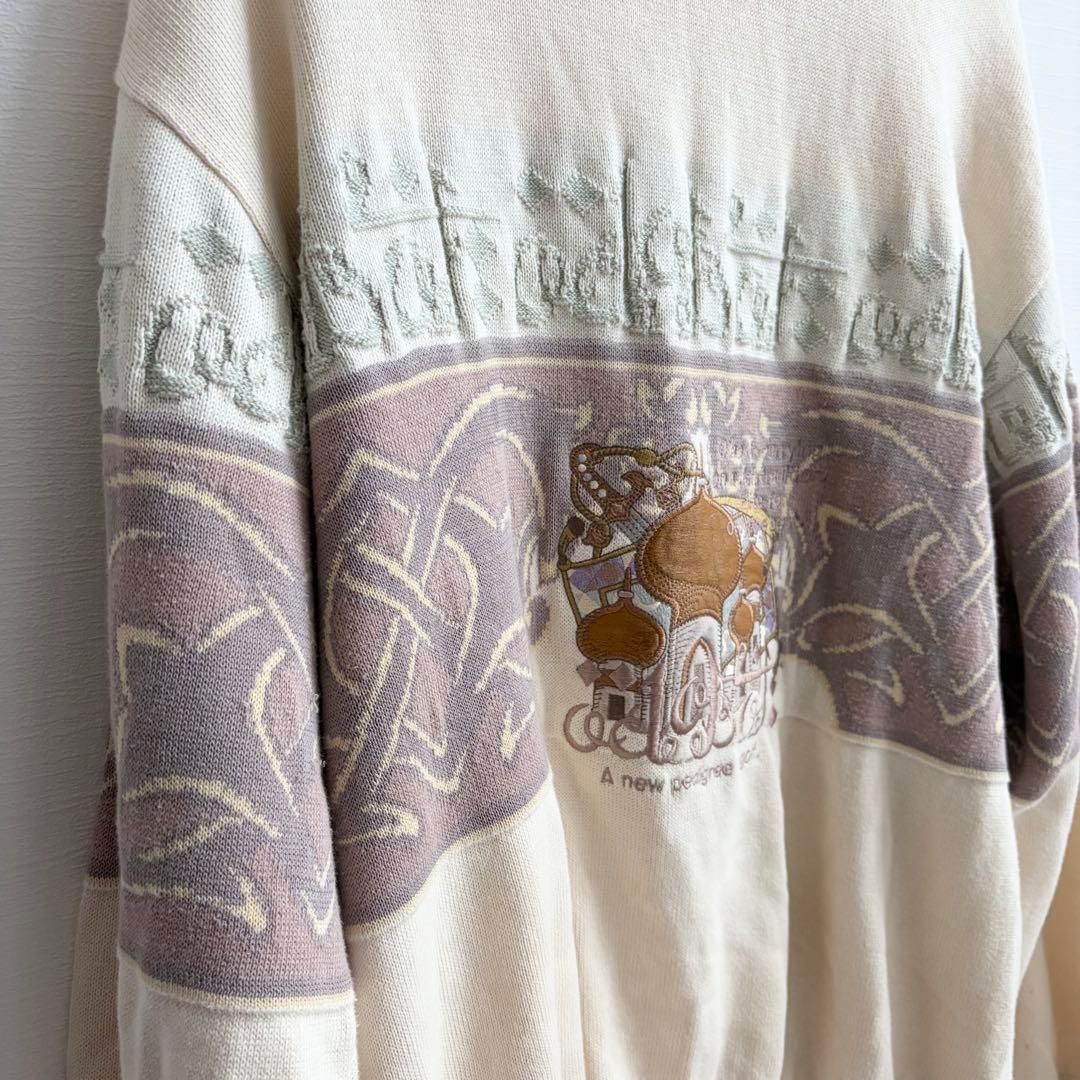 ワールド 3Dニット セーター 刺繍 レトロ コットン100% 日本製 L相当 — image 3