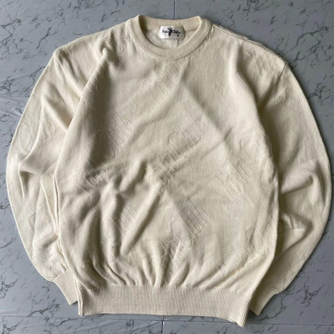 Polo 総柄ロゴ　ニット セーター アイボリー レトロ カジュアル モード　M — image 2