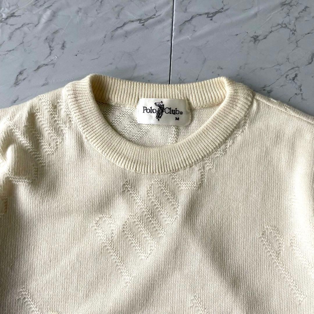 Polo 総柄ロゴ　ニット セーター アイボリー レトロ カジュアル モード　M — image 3