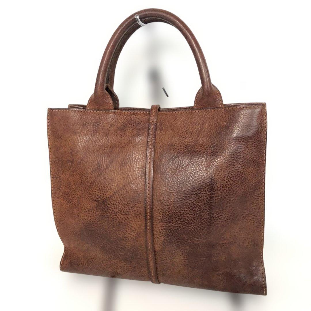 genten ゲンテン ブラウン レザー 茶 本革 シボ革 ハンド ショルダー — image 2