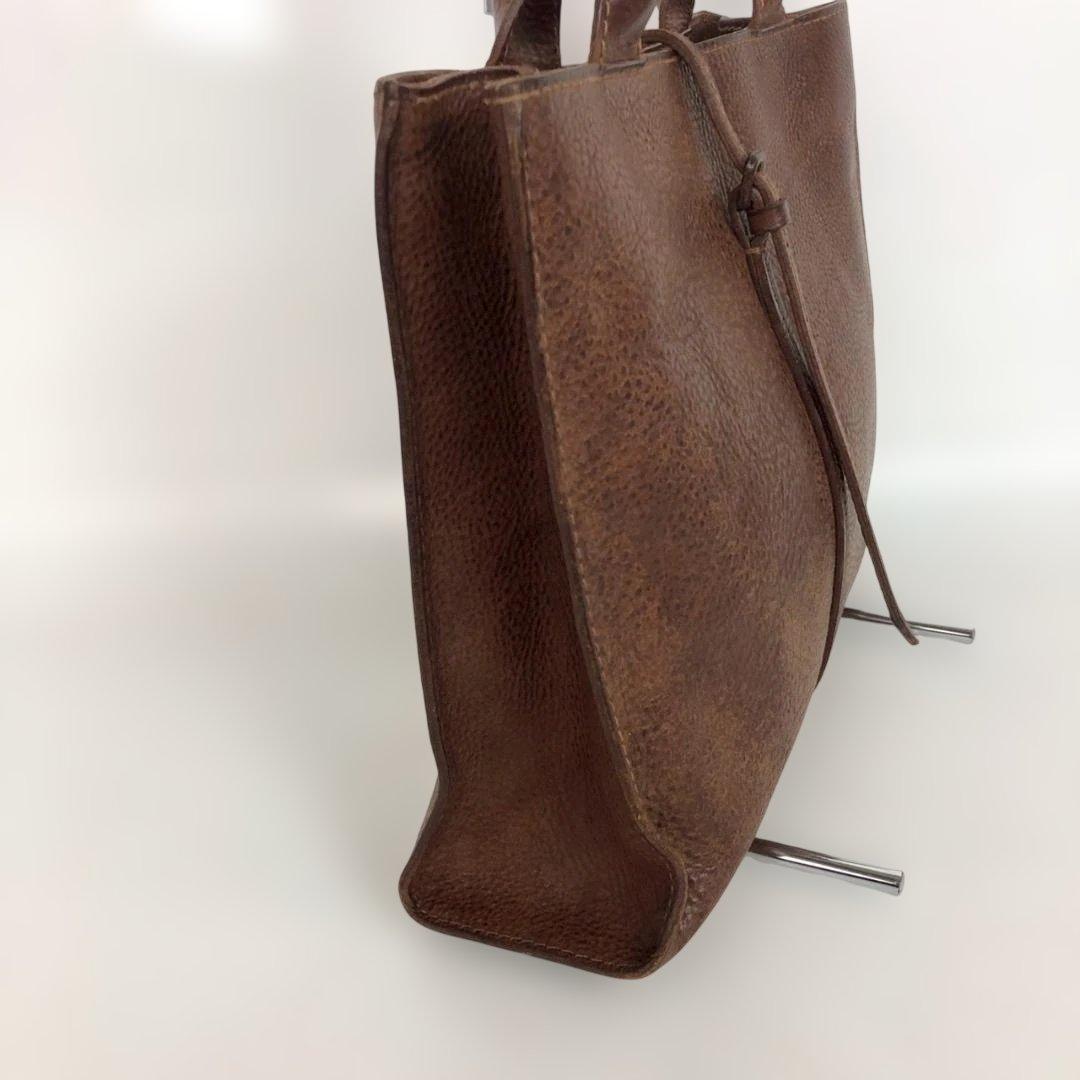 genten ゲンテン ブラウン レザー 茶 本革 シボ革 ハンド ショルダー — image 4